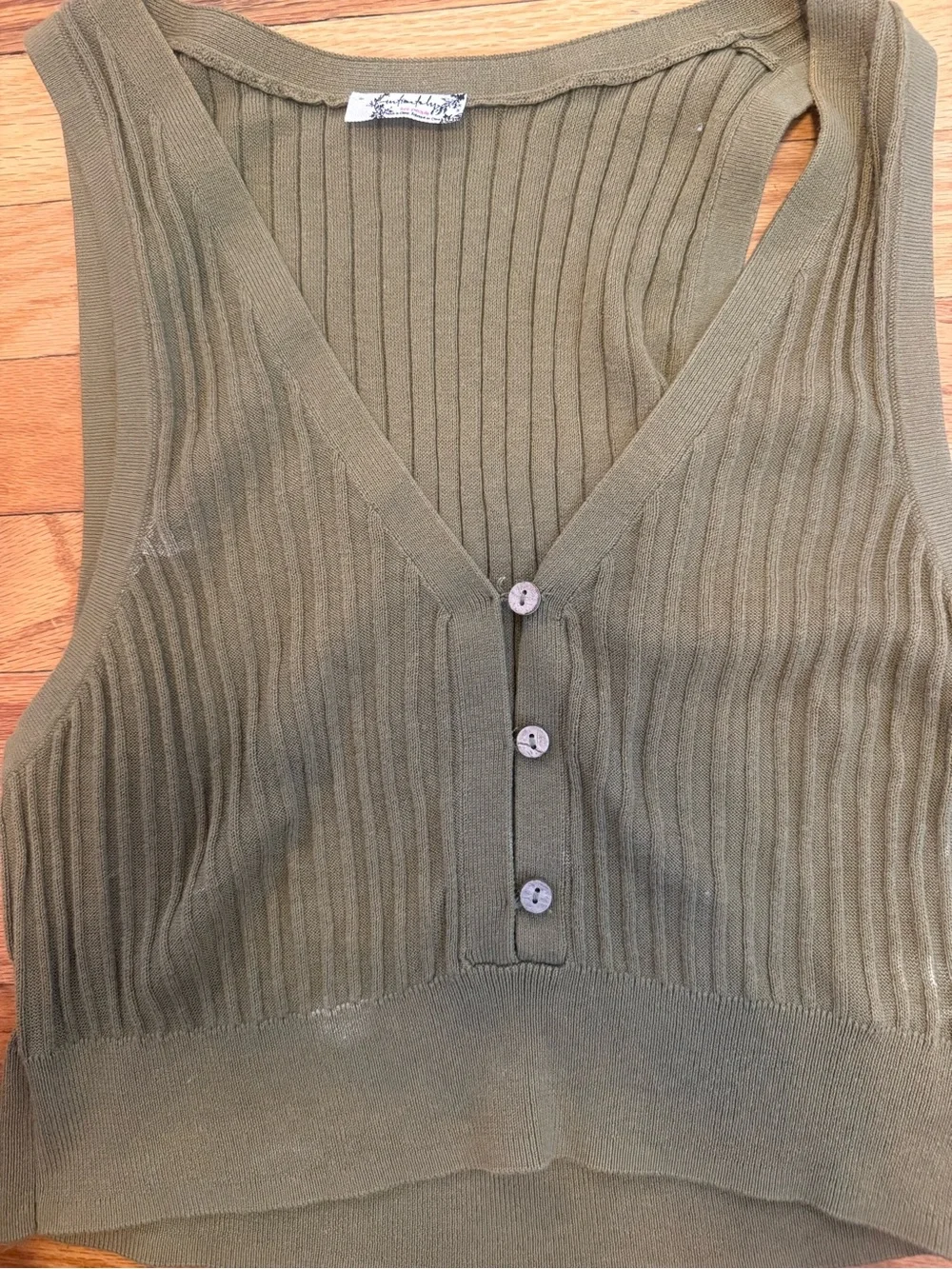 Olive Ribbed V-Neck Button Tank Top - free people